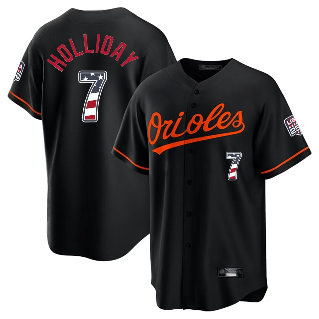 Baltimore Orioles #7 Jackson Holliday Player Black BFRAILEY USA 250 Fourth of July Home Game Stitched Jerseys