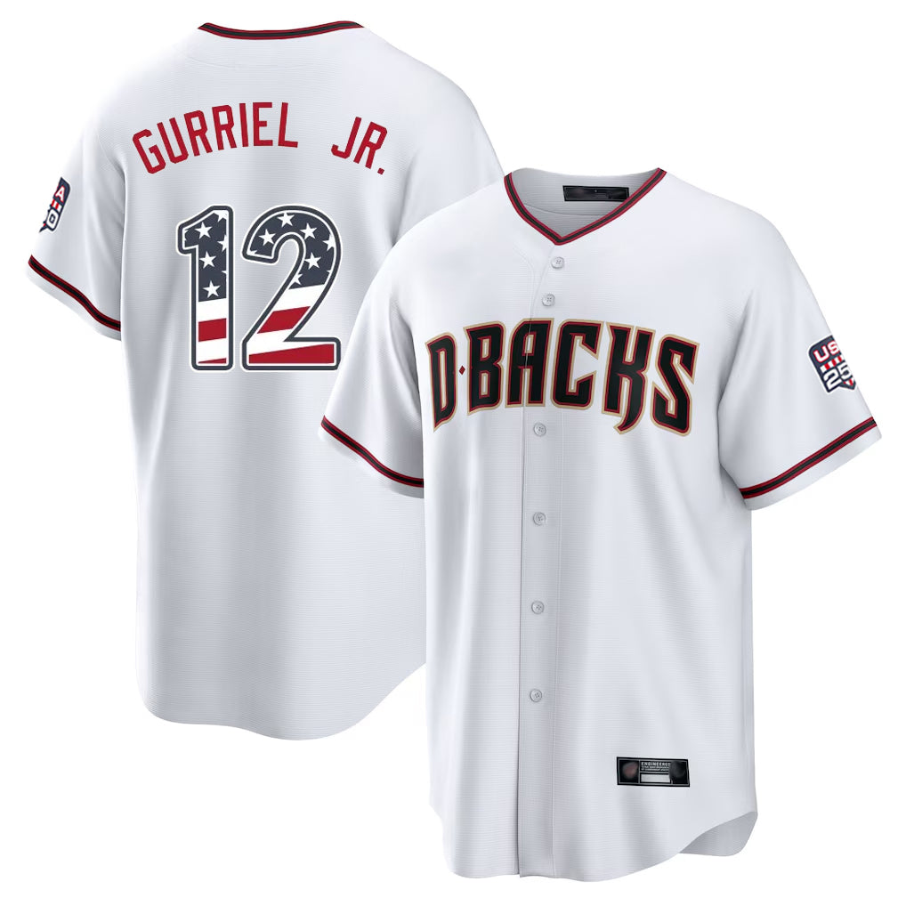 Arizona Diamondbacks #12 Lourdes Gurriel Jr Player White BFRAILEY USA 250 Fourth of July Home Game Stitched Jerseys