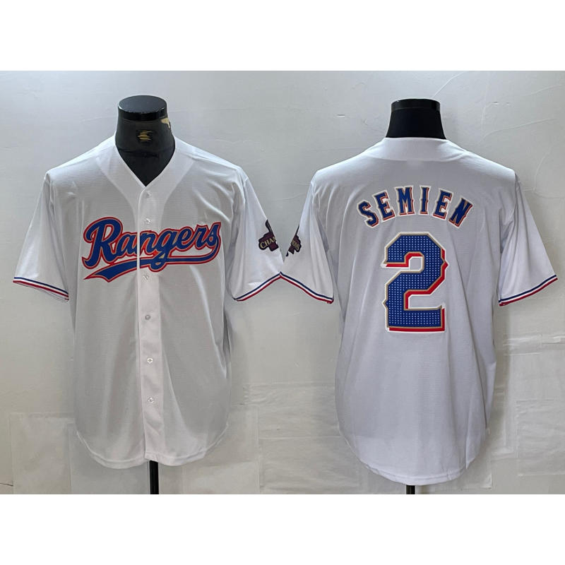 Texas Rangers #2 Marcus Semien White BFRAILEY 2023 World Series Champions Cool Base Jersey