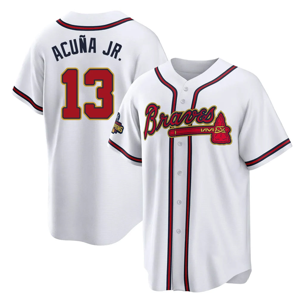 Atlanta Braves #13 Ronald Acuna Jr Player White Gold BFRAILEY Home Game Stitched Jerseys