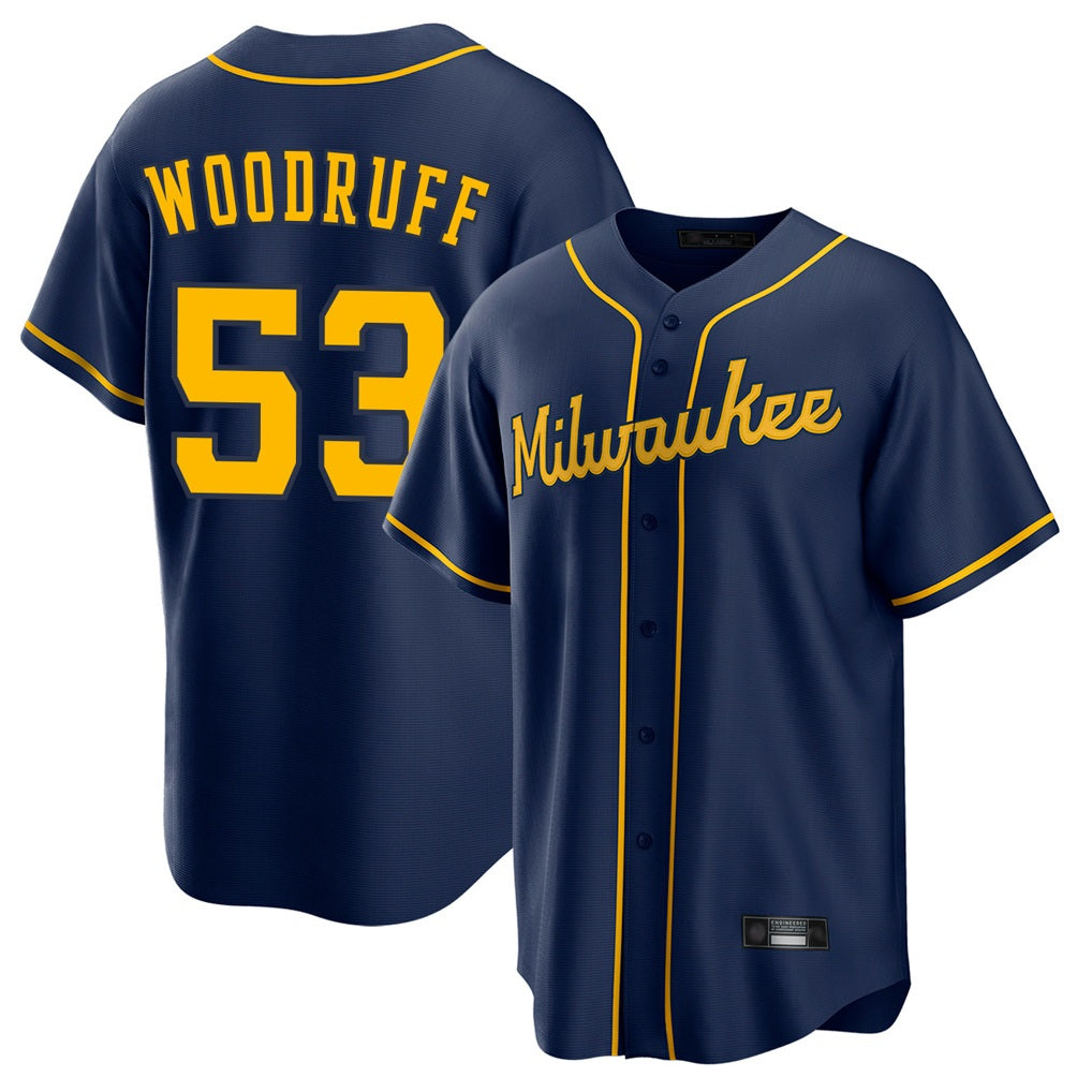 Milwaukee Brewers #53 Brandon Woodruff Player Navy BFRAILEY Home Game Stitched Jerseys
