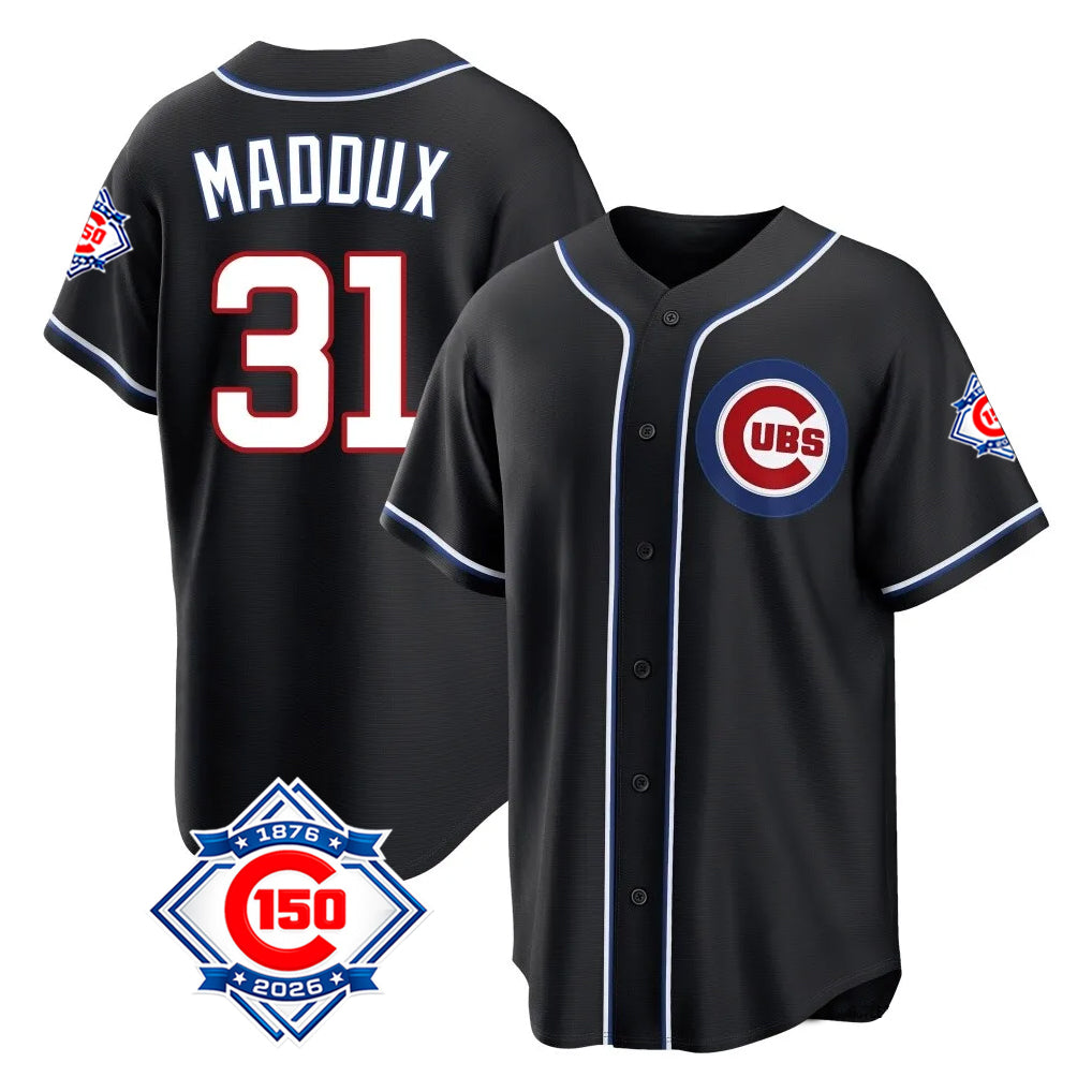 Chicago Cubs #31 Greg Maddux Player Black BFRAILEY Fashion Out 150th Anniversary Game Stitched Jerseys