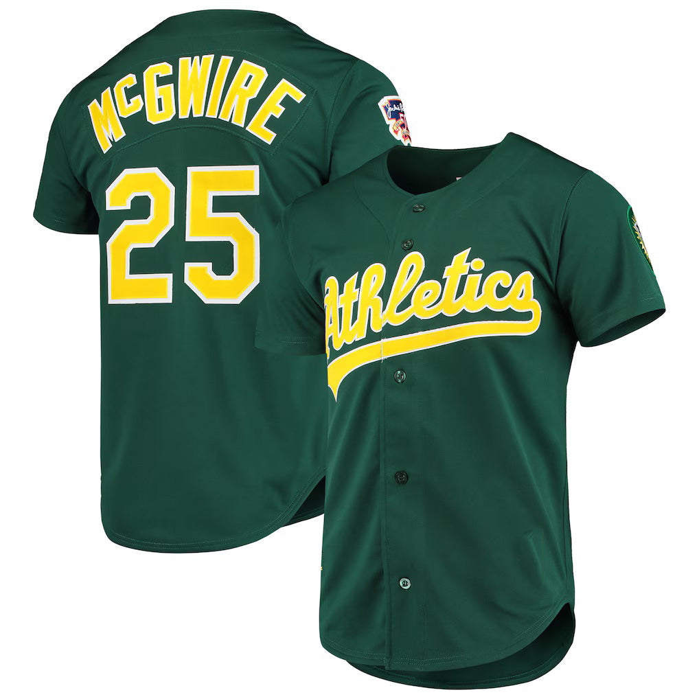 Oakland Athletics #25 Mark McGwire Mitchell & Ness Green BFRAILEY 1997 Cooperstown Collection Authentic Jersey