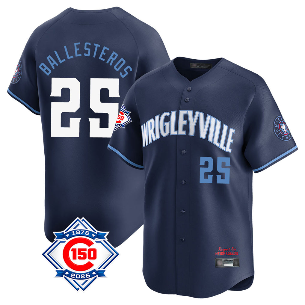 Chicago Cubs #25 Moises Ballesteros Player Navy BFRAILEY City Connect 150th Anniversary Limited Home Stitched Jerseys