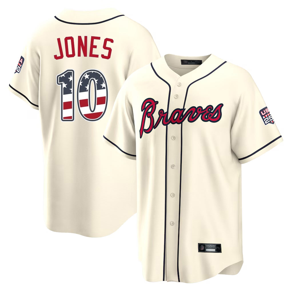 Atlanta Braves #10 Chipper Jones Player Cream BFRAILEY USA 250 Fourth Of July Limited Home Game Stitched Jerseys