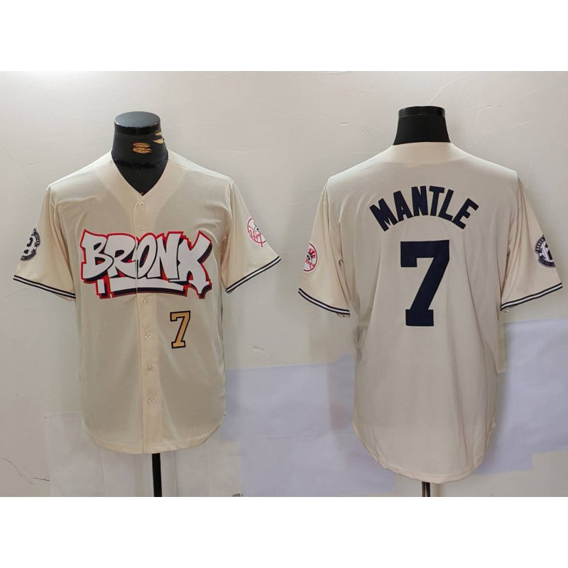 New York Yankees #7 Mickey Mantle Cream BFRAILEY Limited Stitched Jerseys
