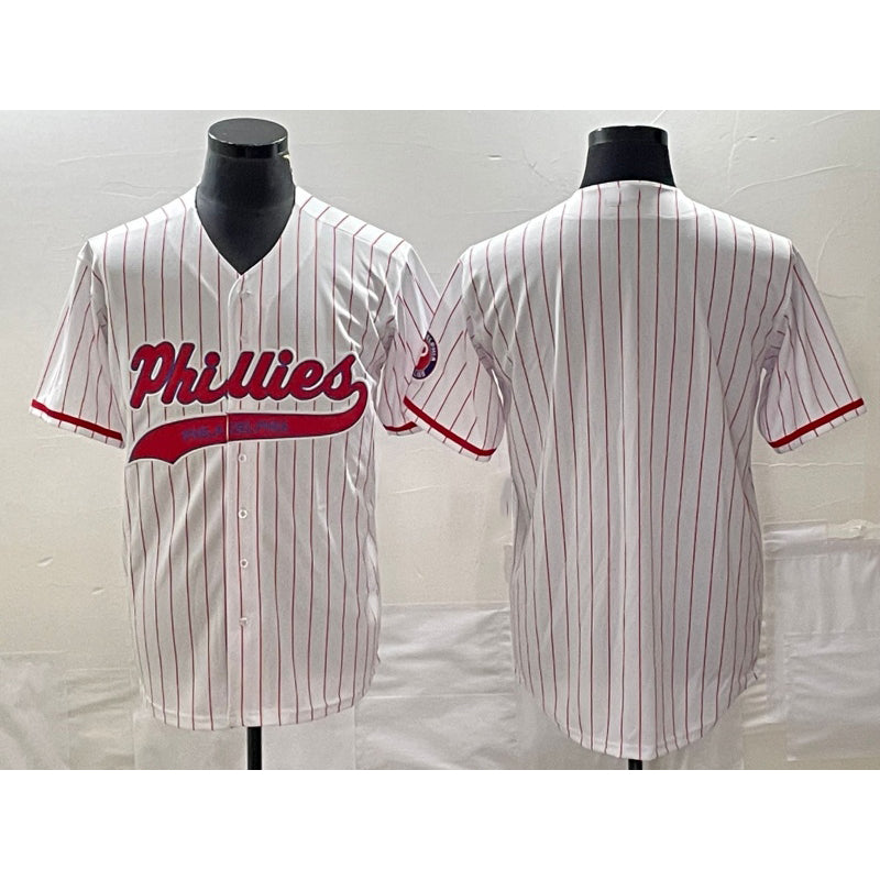 Philadelphia Phillies Blank White BFRAILEY Pinstripe Cool Base Stitched Jersey