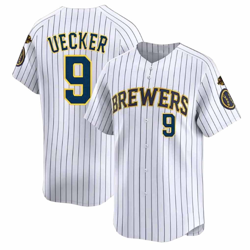 Milwaukee Brewers #9 Bob Uecker Player White BFRAILEY Stripes Home Limited Game Stitched Jerseys