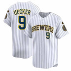 Milwaukee Brewers #9 Bob Uecker Player White BFRAILEY Stripes Home Limited Game Stitched Jerseys