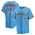 Milwaukee Brewers #11 Jackson Chourio USA 250 Fourth of July Road Stadium Jersey - Light Blue BFRAILEY