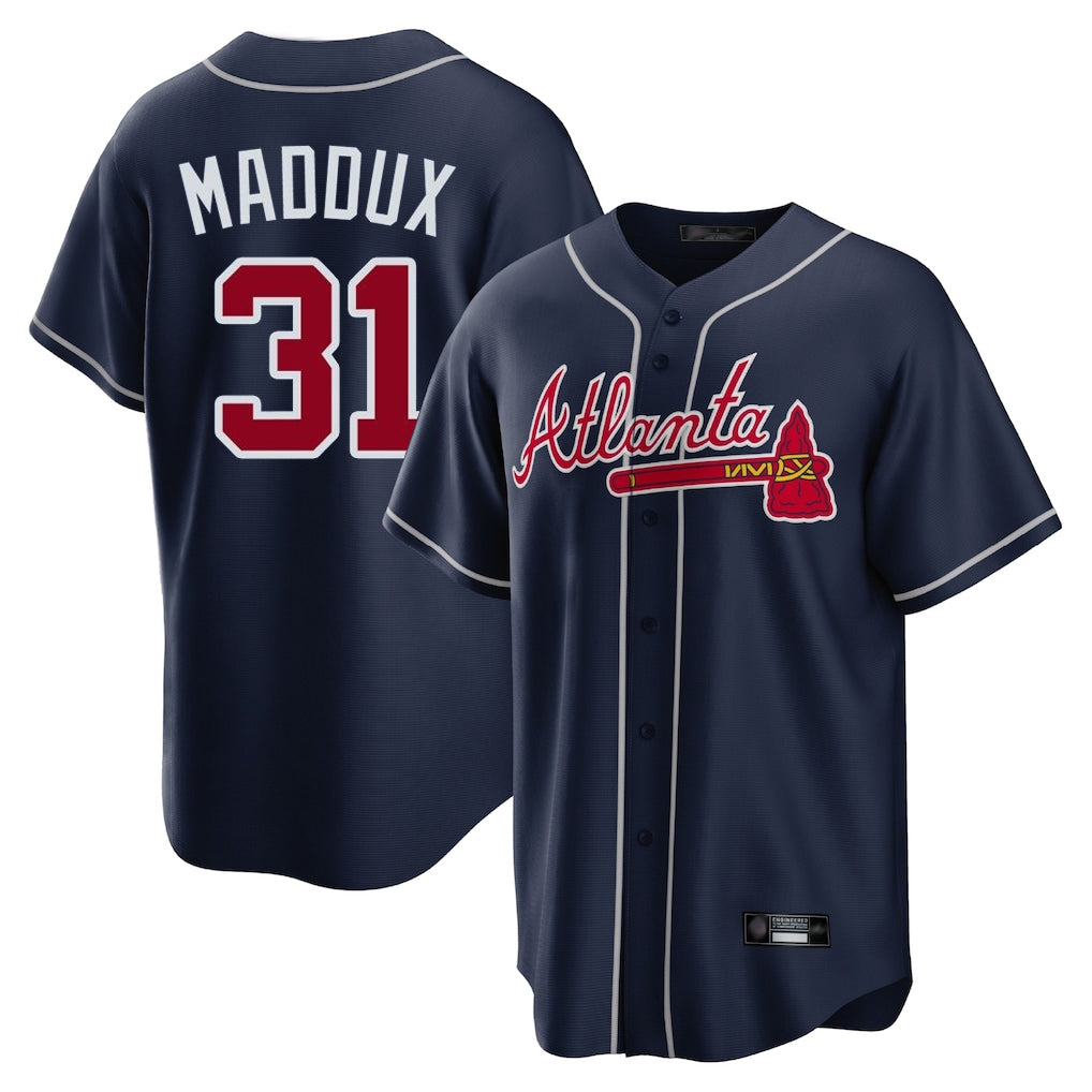 Atlanta Braves #31 Greg Maddux Player Navy BFRAILEY Home Game Stitched Jerseys
