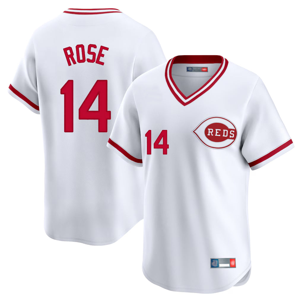 Cincinnati Reds #14 Pete Rose Player White BFRAILEY Cooperstown Collection Limited T-shirt Home Stitched Jerseys