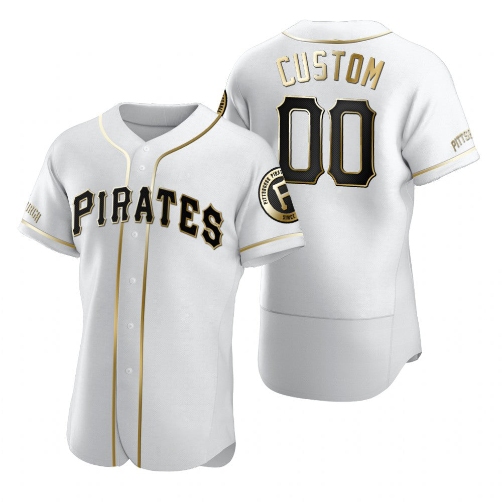 Custom Pittsburgh Pirates White BFRAILEY Stitched Flex Base Golden Edition Jersey