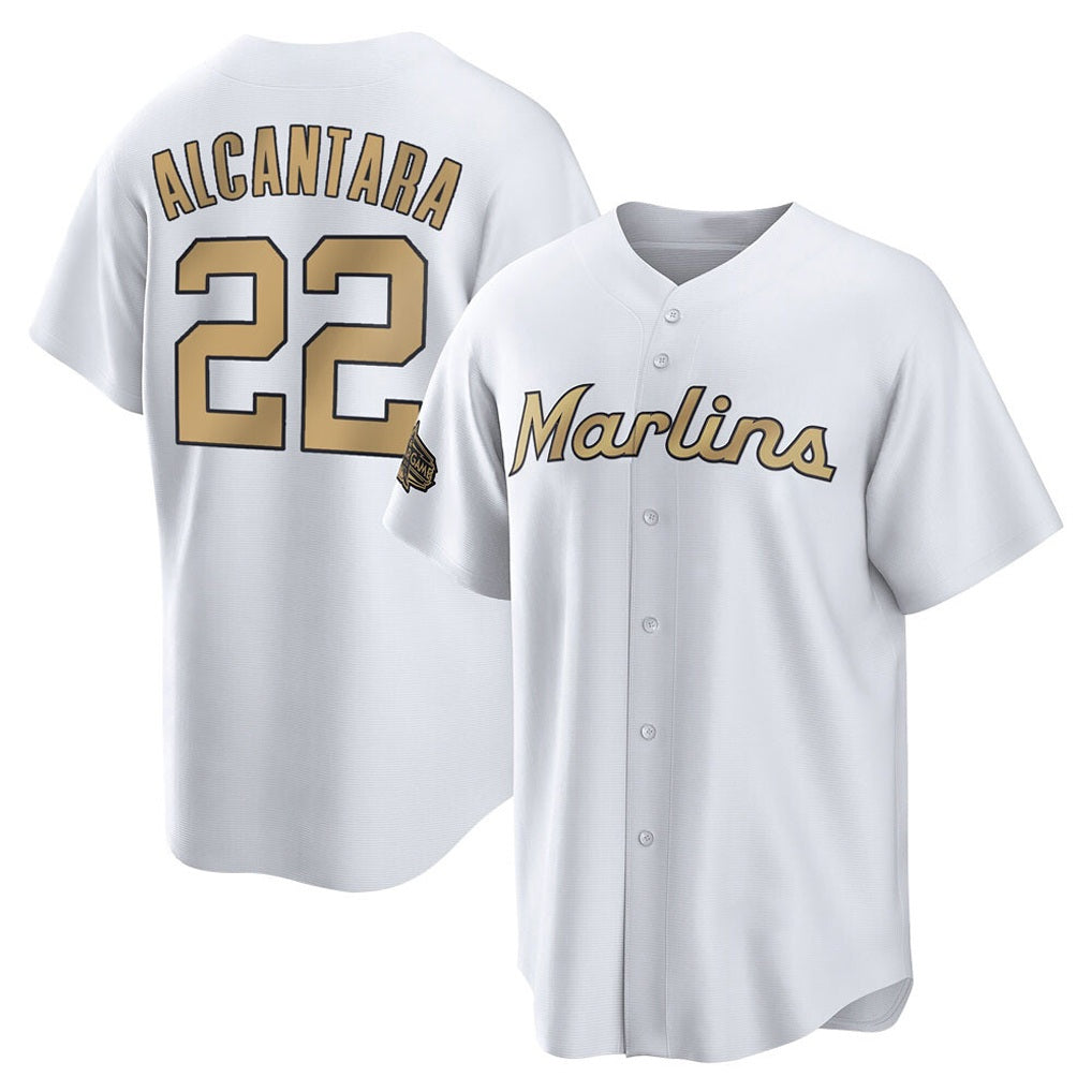Miami Marlins #22 Sandy Alcantara Player Gold BFRAILEY Home Game Stitched Jerseys