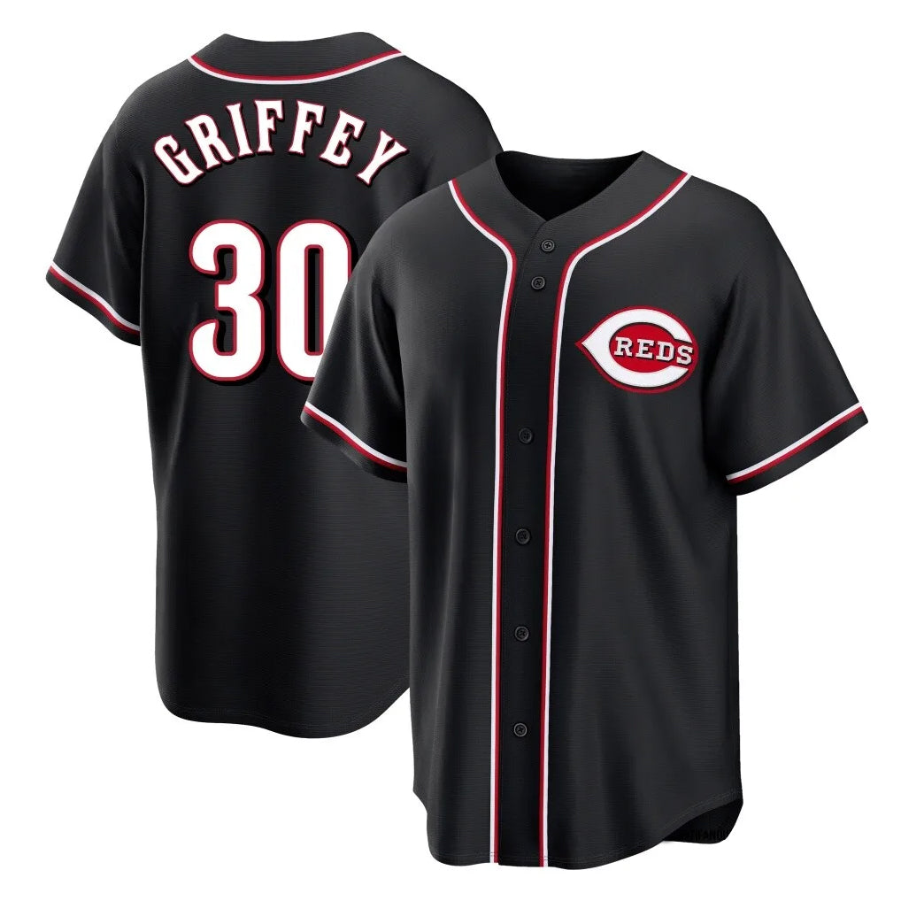 Cincinnati Reds #30 Ken Griffey Player Black BFRAILEY Fashion Out Home Game Stitched Jerseys