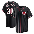 Cincinnati Reds #30 Ken Griffey Player Black BFRAILEY Fashion Out Home Game Stitched Jerseys