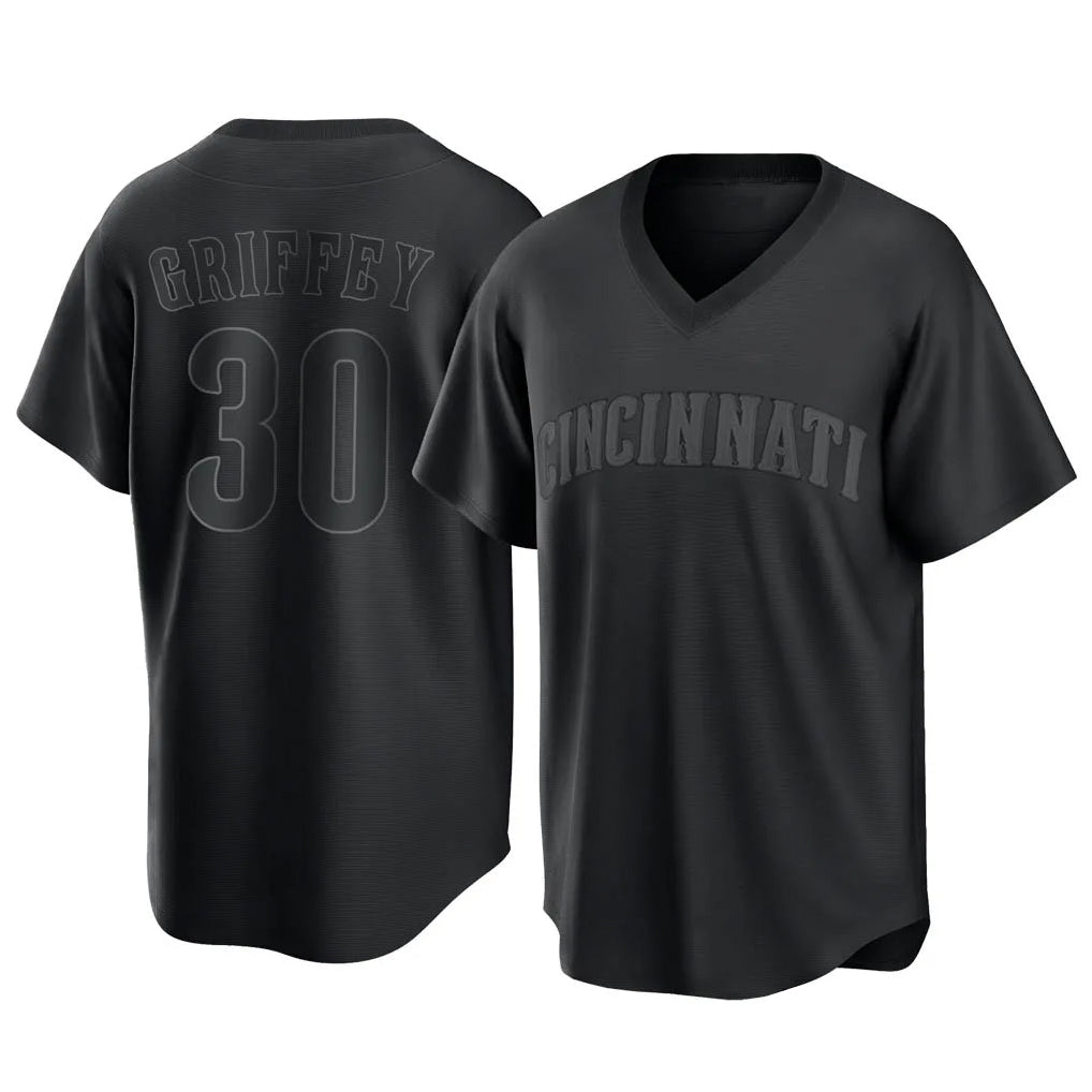 Cincinnati Reds #30 Ken Griffey Player Black BFRAILEY T-shirt Game Home Stitched Jerseys