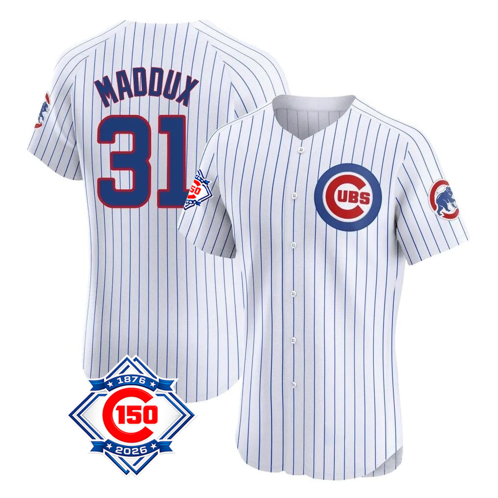 Chicago Cubs #31 Greg Maddux Player White BFRAILEY 150th Anniversary Limited Elite Home Game Stitched Jerseys