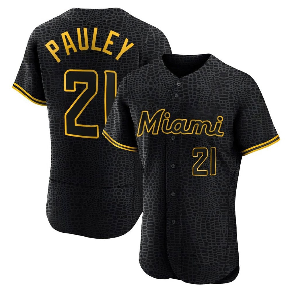 Miami Marlins #21 Graham Pauley Player Black BFRAILEY Snake Skin City Home Limited Elite Stitched Jerseys