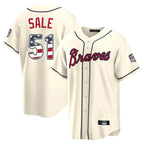 Atlanta Braves #51 Chris Sale Player Cream BFRAILEY USA 250 Fourth Of July Limited Home Game Stitched Jerseys