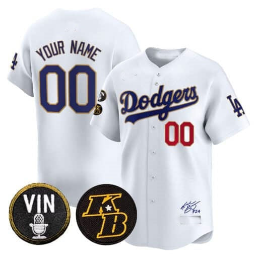 Custom Los Angeles Dodgers Vin Patch & Kobe Bryant Signature Vapor Premier Limited Jersey ¨C White BFRAILEY