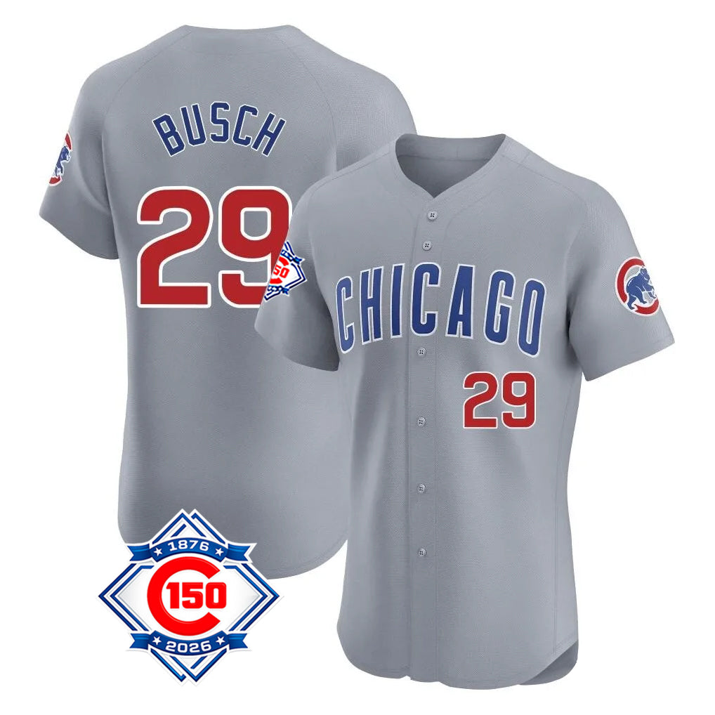 Chicago Cubs #29 Michael Busch Player Gray BFRAILEY Road 150th Anniversary Limited Elite Home Stitched Jerseys