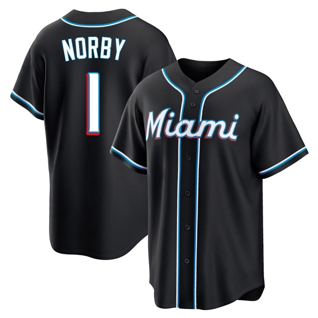 Miami Marlins #1 Connor Norby Player Black BFRAILEY Fashion Out Home Game Stitched Jerseys