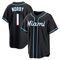 Miami Marlins #1 Connor Norby Player Black BFRAILEY Fashion Out Home Game Stitched Jerseys
