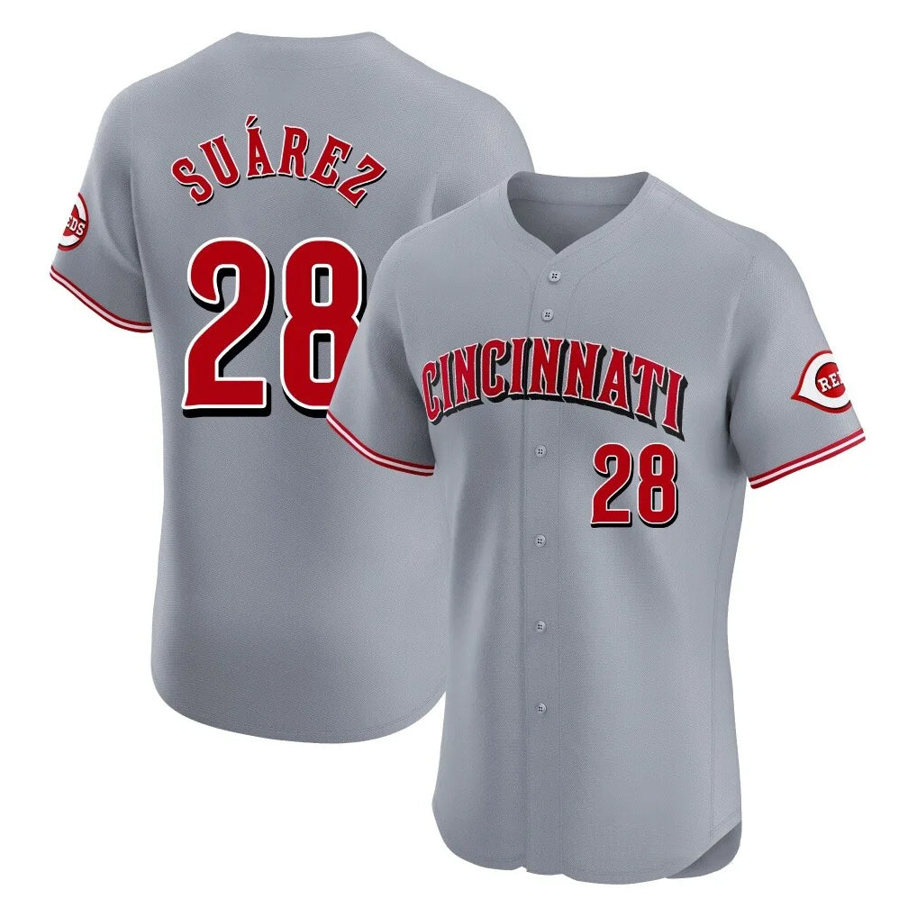 Cincinnati Reds #28 Eugenio Su¨¢rez Player Gray BFRAILEY Limited Elite Home Stitched Jerseys