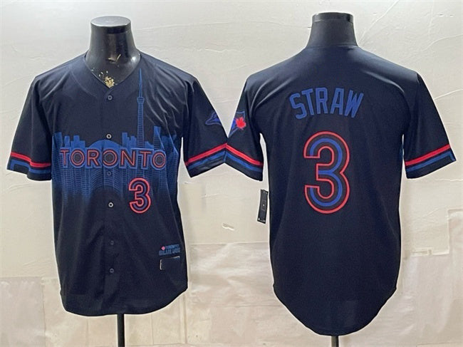 Toronto Blue Jays #3 Myles Straw Navy BFRAILEY 2024 City Connect Limited Stitched Jersey
