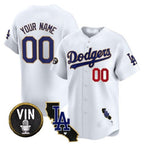 Custom Los Angeles Dodgers Vin & California Patch Gold Trim Vapor Premier Limited Jersey ¨C White BFRAILEY