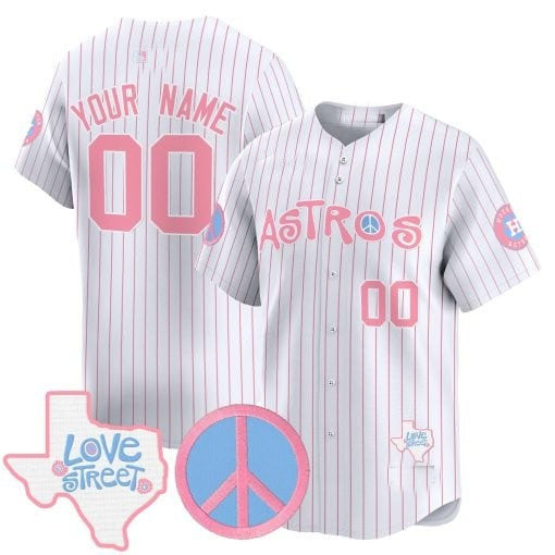 Custom Houston Astros  Love Street & Peace Sign Patch Bubblegum Pink Vapor Premier Limited Jersey ¨C Pinstripe BFRAILEY