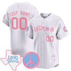 Custom Houston Astros  Love Street & Peace Sign Patch Bubblegum Pink Vapor Premier Limited Jersey ¨C Pinstripe BFRAILEY
