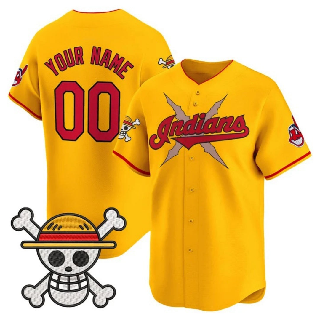 Custom Cleveland Indians x One Piece Gold BFRAILEY Vapor Premier Limited Jersey - Stitched