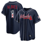 Atlanta Braves #1 Ozzie Albies Player Navy BFRAILEY USA 250 Fourth Of July Limited Home Game Stitched Jerseys