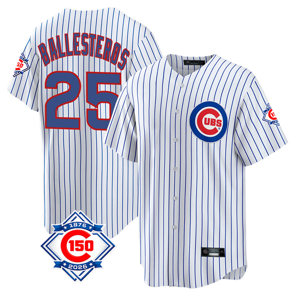 Chicago Cubs #25 Moises Ballesteros Player White BFRAILEY 150th Anniversary Home Game Stitched Jerseys