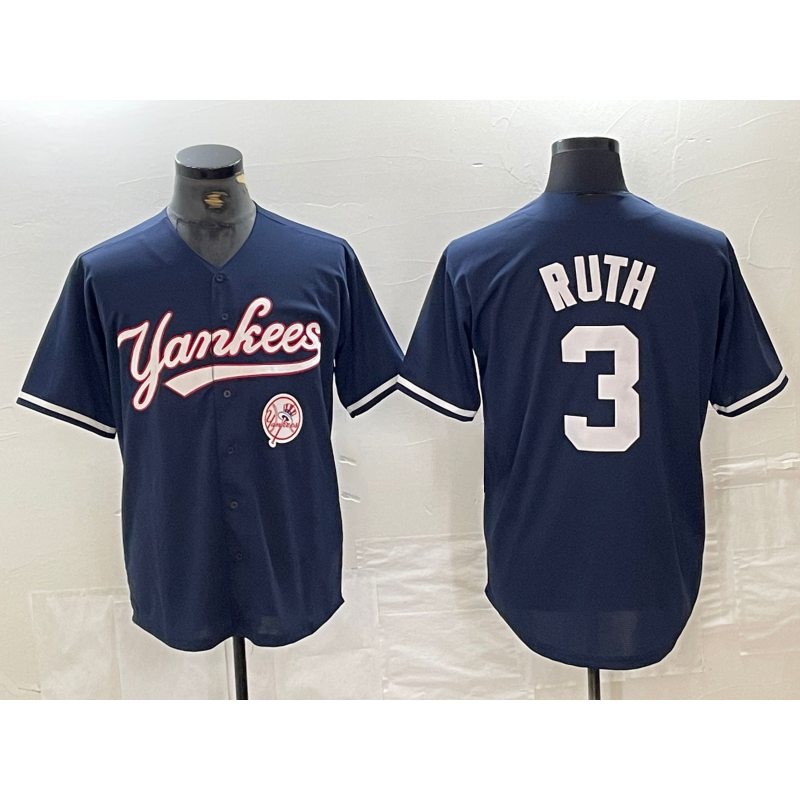 New York Yankees #3 Babe Ruth Navy BFRAILEY With Patch Cool Base Stitched Jersey