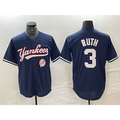 New York Yankees #3 Babe Ruth Navy BFRAILEY With Patch Cool Base Stitched Jersey
