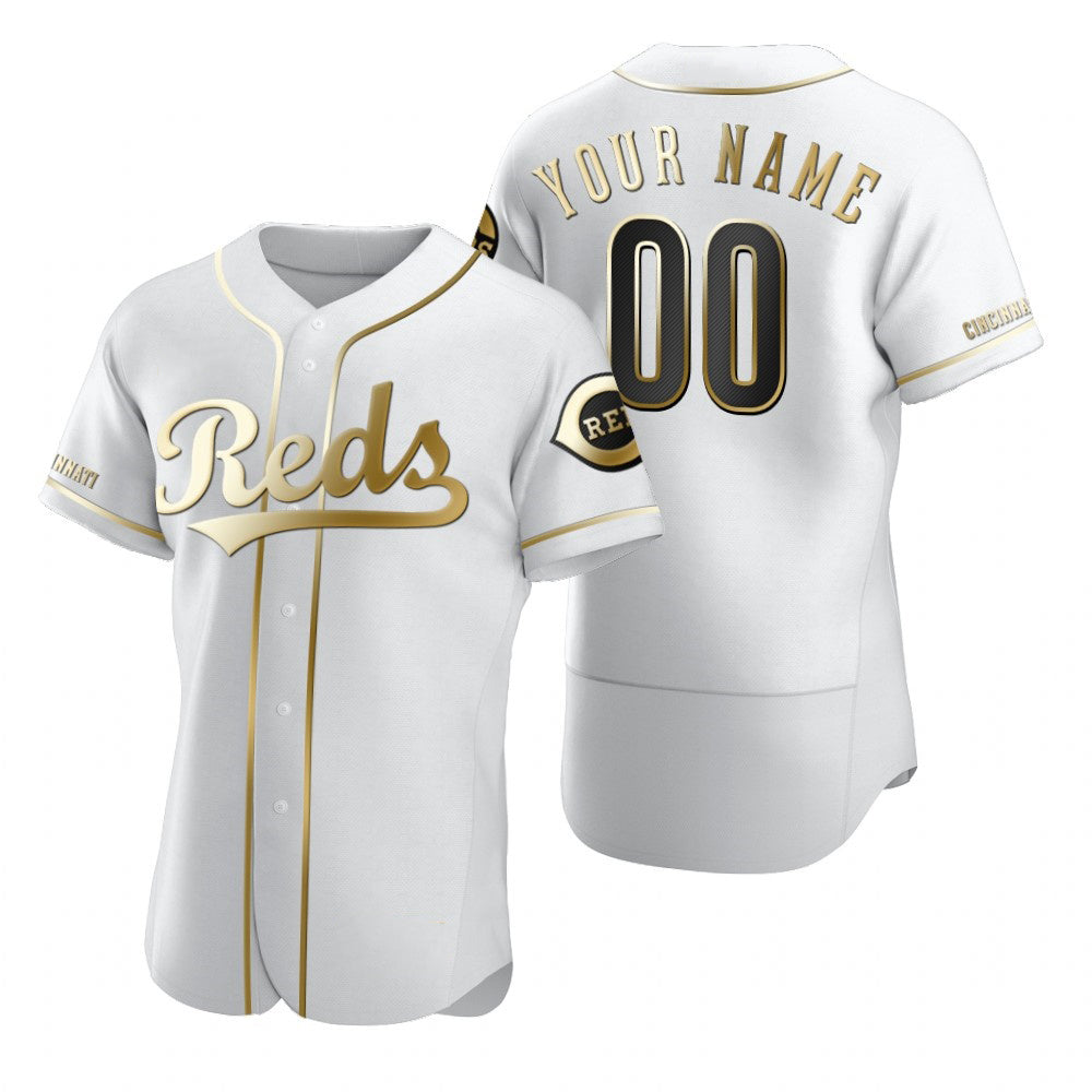 Custom Cincinnati Reds White BFRAILEY Stitched Flex Base Golden Edition Jersey