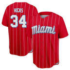 Miami Marlins #34 Liam Hicks Player Red BFRAILEY City Connect Home Game Stitched Jerseys