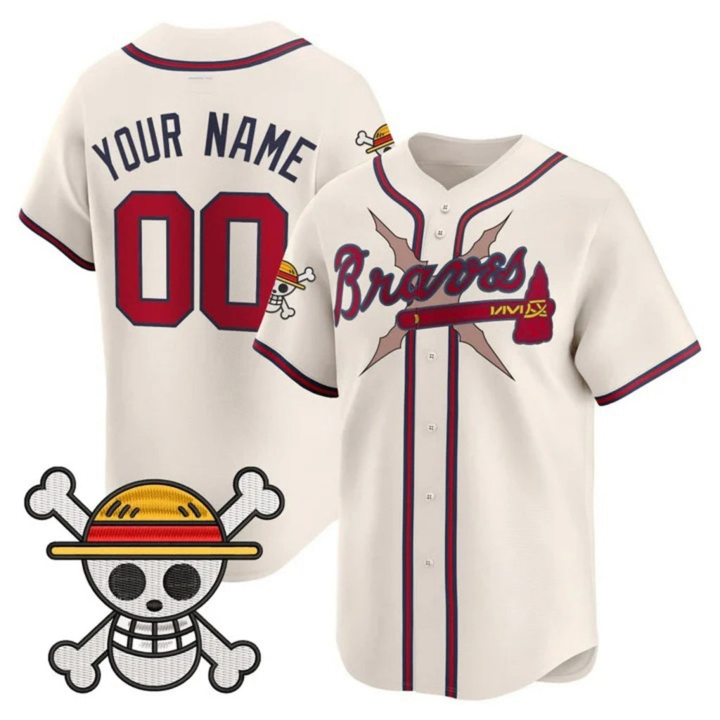 Custom Atlanta Braves x One Piece Cream BFRAILEY Vapor Premier Limited Jersey - Stitched