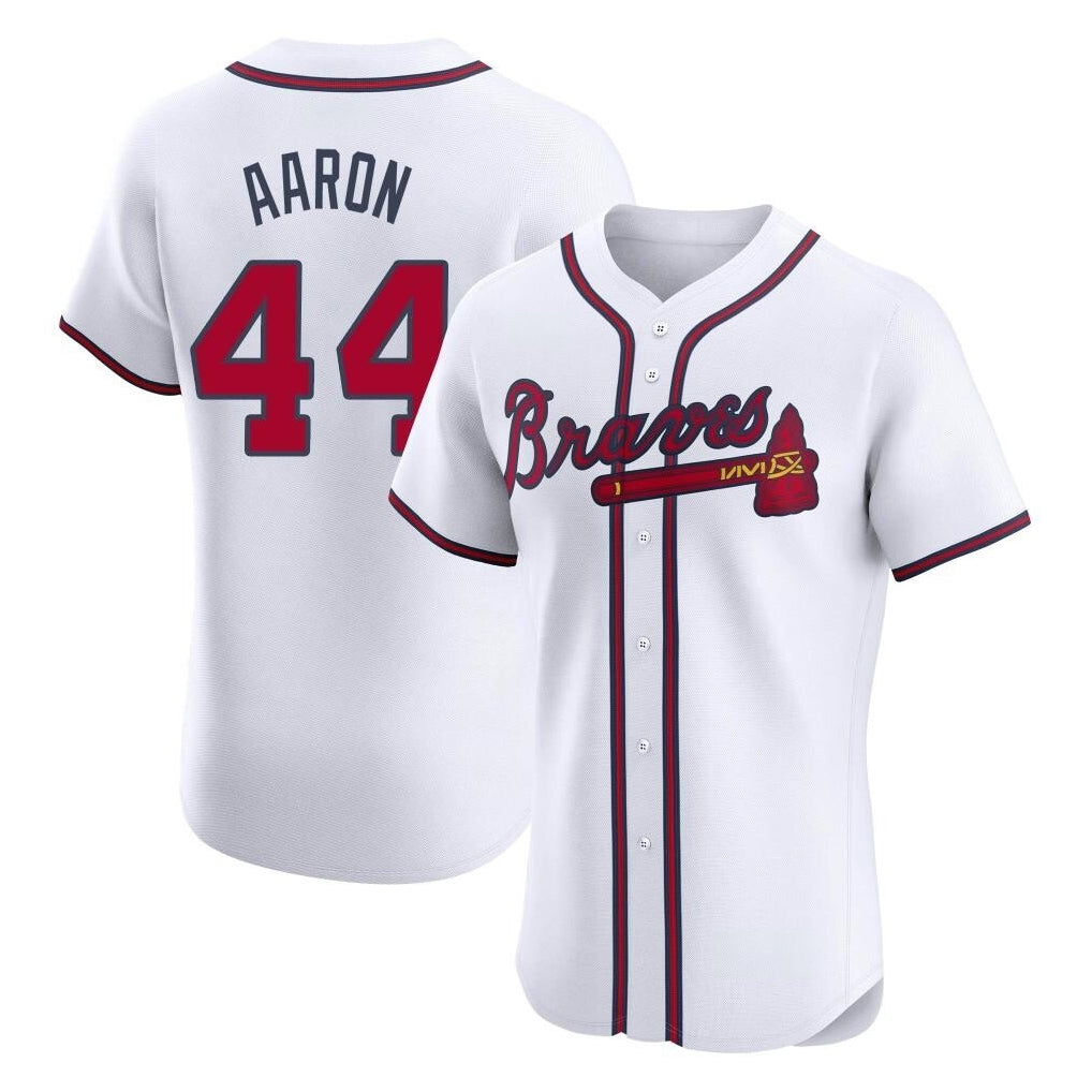 Atlanta Braves #44 Hank Aaron Player White BFRAILEY Limited Elite Home Game Stitched Jerseys