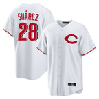 Cincinnati Reds #28 Eugenio Su¨¢rez Player White BFRAILEY Home Game Stitched Jerseys