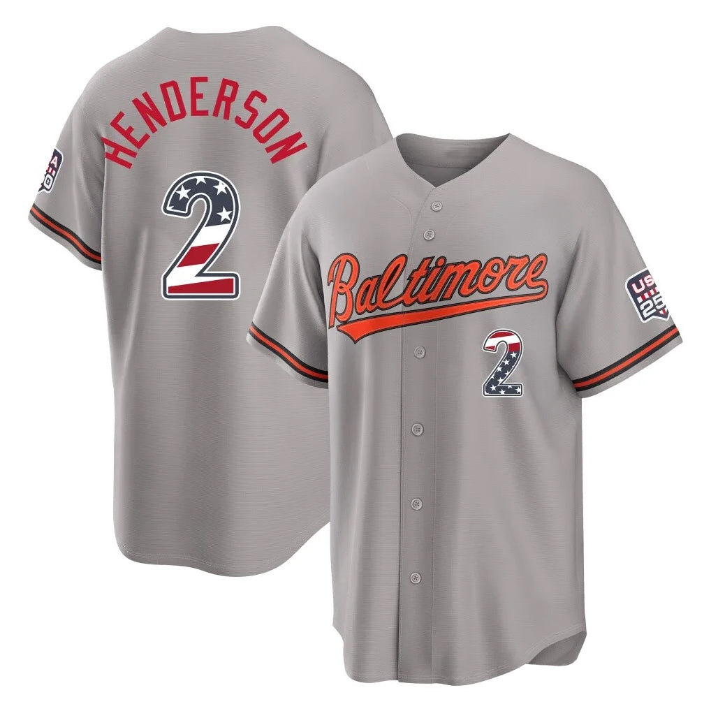 Baltimore Orioles #2 Gunnar Henderson Player Gray BFRAILEY USA 250 Fourth of July Home Game Stitched Jerseys
