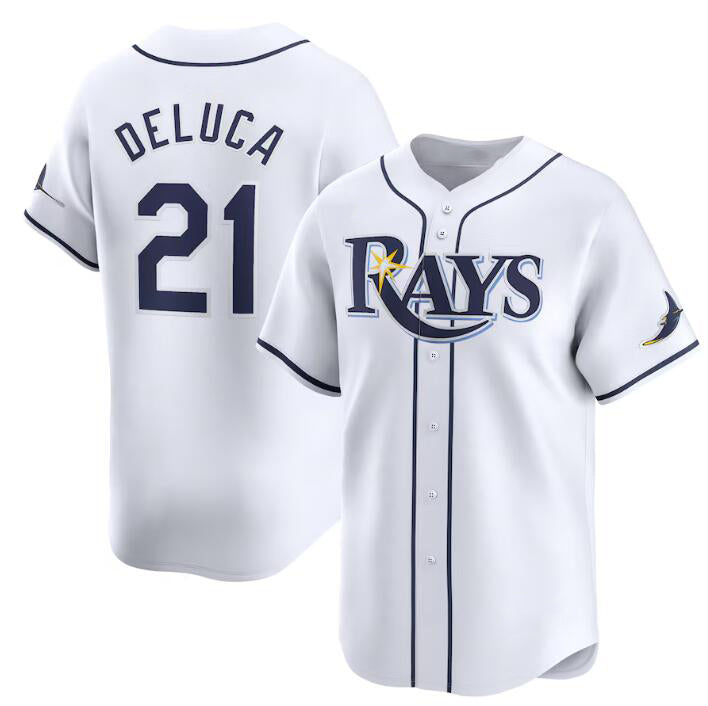 Tampa Bay Rays #21 Jonny DeLuca White BFRAILEY Home Limited Stitched Jersey