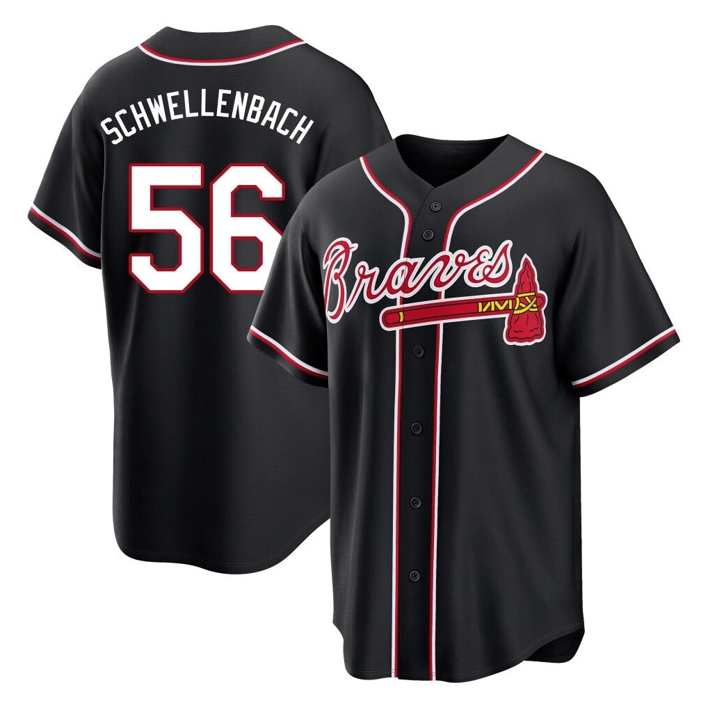 Atlanta Braves #56 Spencer Schwellenbach Player Black BFRAILEY Fashion Out Game Stitched Jerseys