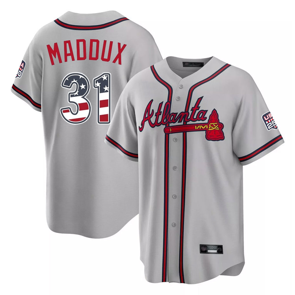 Atlanta Braves #31 Greg Maddux Player Gray BFRAILEY USA 250 Fourth Of July Limited Home Game Stitched Jerseys