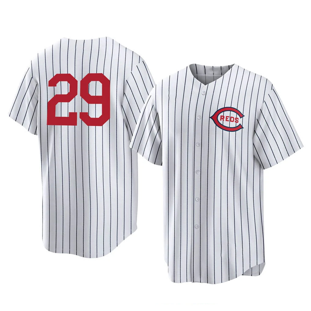 Cincinnati Reds #29 TJ Friedl Player White BFRAILEY Stripe Field of Dreams Game Home Stitched Jerseys