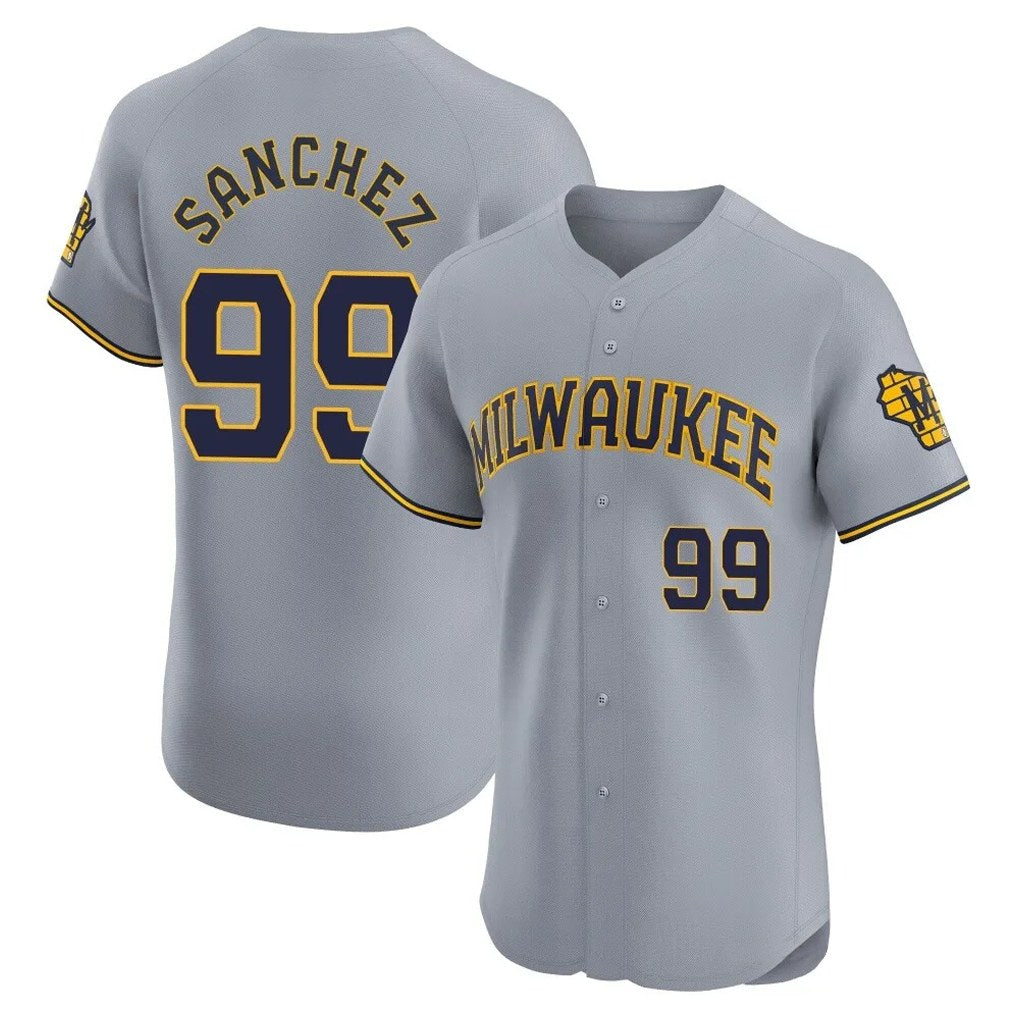 vMilwaukee Brewers #99 Gary Sanchez Player Gray BFRAILEY Home Limited Elite Stitched Jerseys