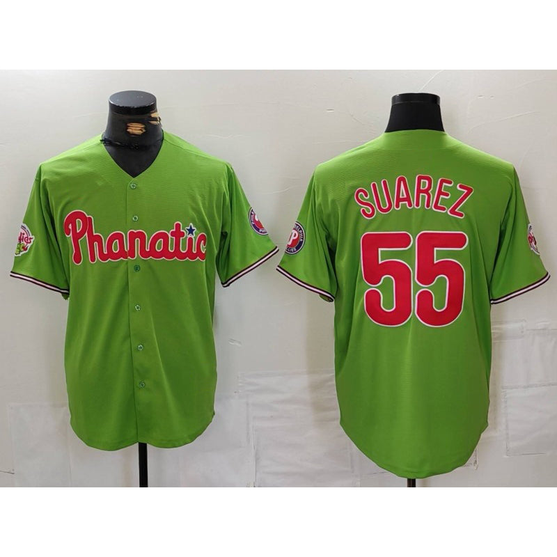 Philadelphia Phillies #55 Ranger Suarez Green BFRAILEY With Patch Stitched Cool Base Jersey